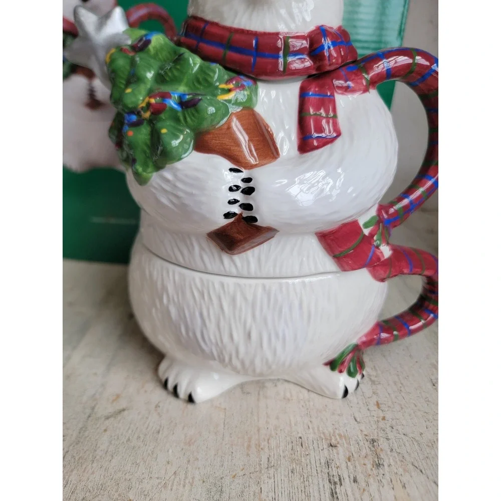 Pfaltzgraff polar bear tea cup teapot set Xmas kitchen unique home decor